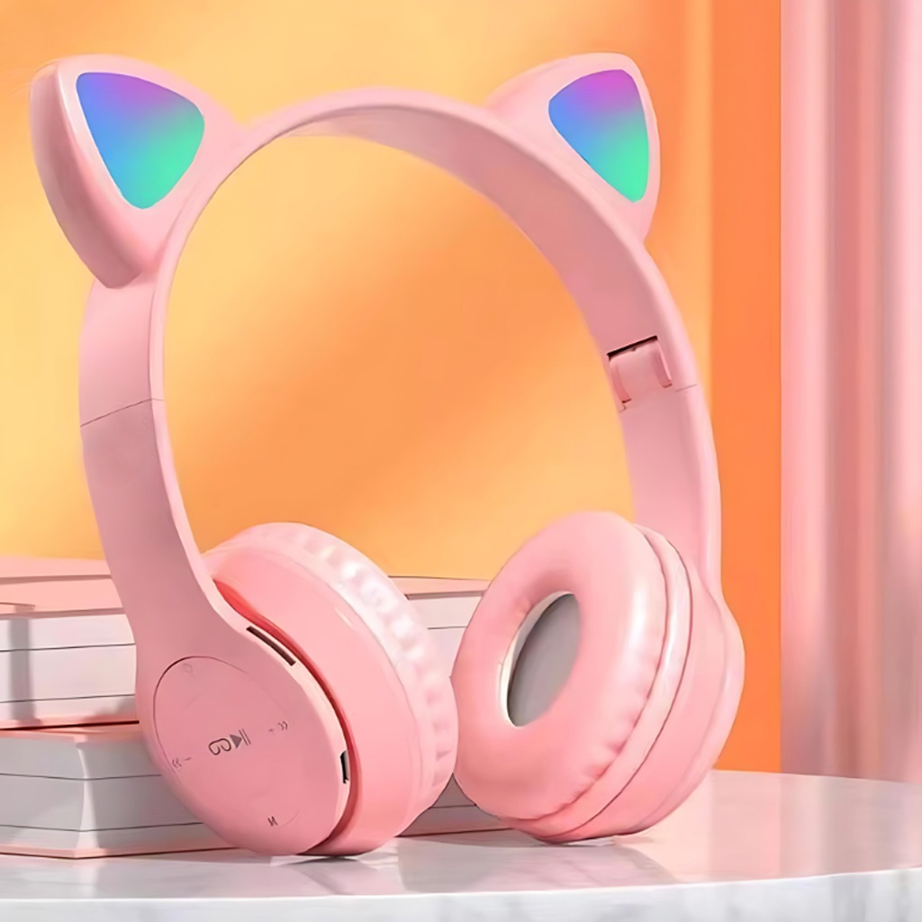 Fone De Ouvido Orelha De Gato Bluetooth Sem Fio Em Luz de LED RGB carinha X2