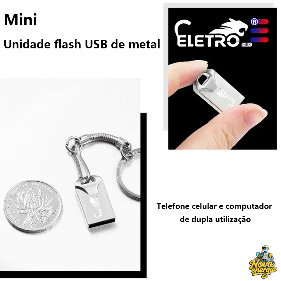 Mini pen drive USB portátil de metal de alta velocidade de 8 GB e 16 GB, prático para PC e laptop