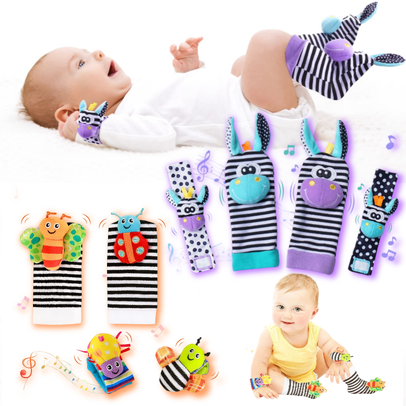 4PCS/Set Kit Meias E Pulseiras Com Chocalhos 0-12 Meses Aprendendo Desenvolvimento Educacional Presentes Sensoriais