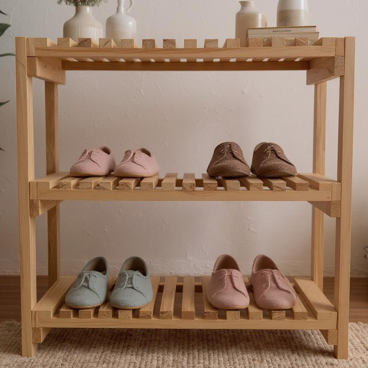 Sapateira Estante 3 Andares Madeira Pinus Natural Lixada – Hall de Entrada Quarto Sala Organização Prática e Elegante em Oferta na Shopee