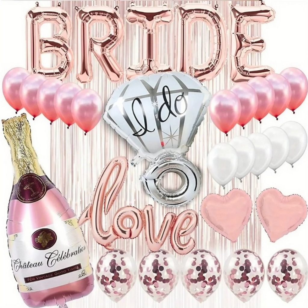 Kit Balões Despedida De Solteira Noiva Decoração Faixa Cortina Bexigas Metalizadas Bride