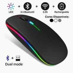 Mouse Sem Fio com Bluetooth Recarregável Wireless Led Rgb Ergonômico TECNO