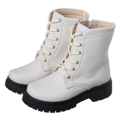Bota Coturno Cano Curto Tratorado Infantil Off White Sola Preta Kidstep