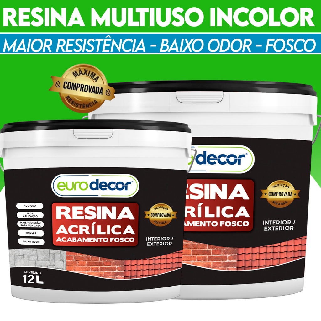 Resina Acrílica Fosca Com Resistencia a Intempéres 18L e 12L Eurodecor Base Água