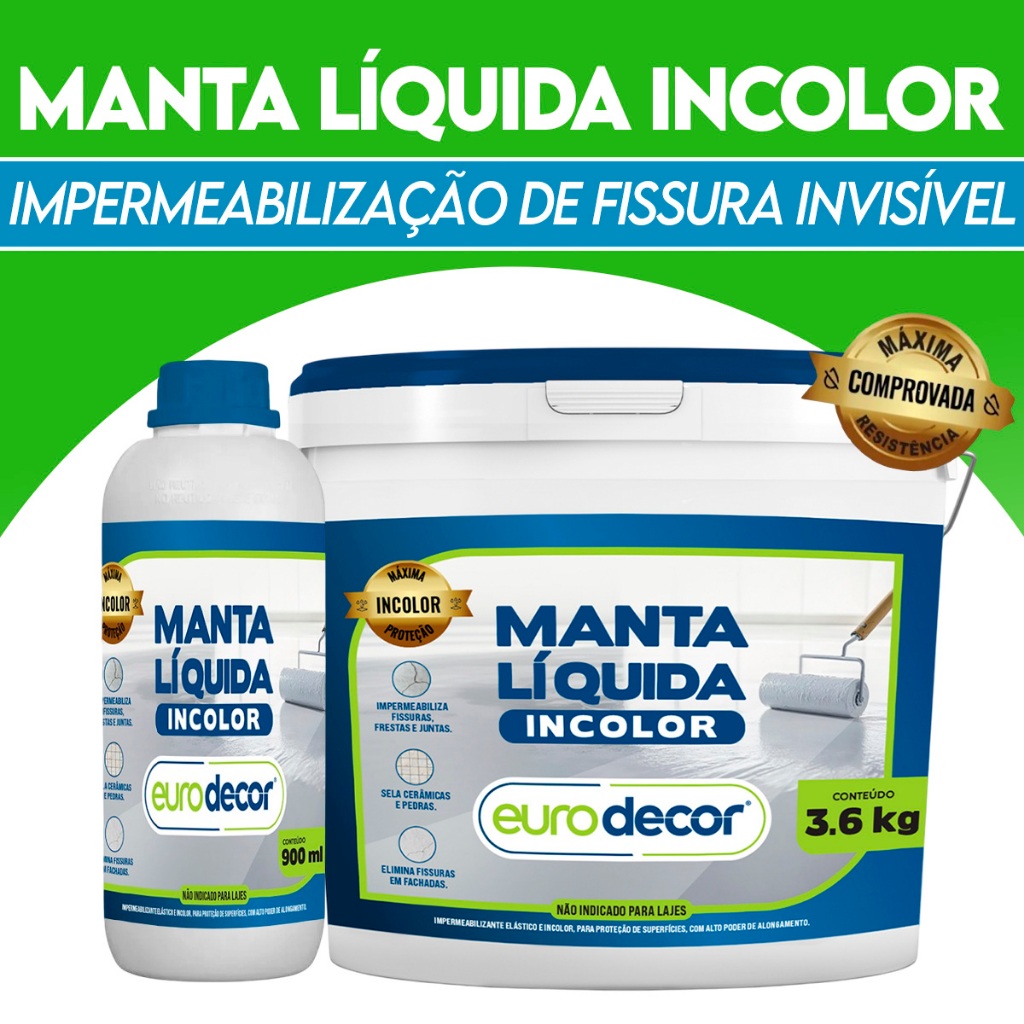 Manta Liquida Impermeabilização Invisível 900ml e 3,6KG Multiuso Incolor Para Im