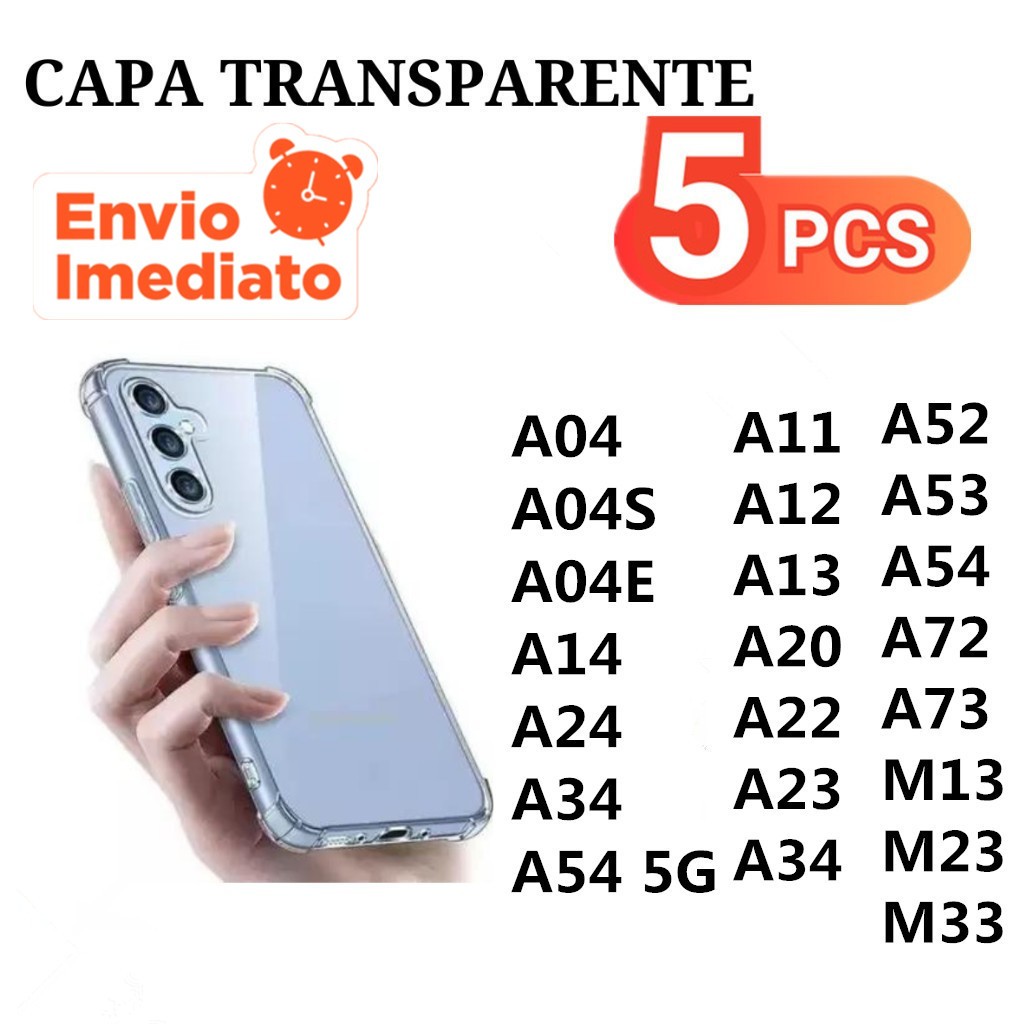 KIT 5 Capa Capinha Transparente Anti Impacto TPU Case Para Samsung Galaxy A04 4G A04S A04E A14 A24 A34 A54 5G
