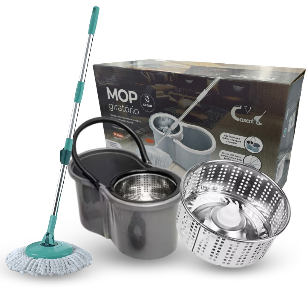 Mop Com Centrifuga Inox e Cabo em Inox Com Refil de Microfibra 9 Litros Mopi em Oferta na Shopee