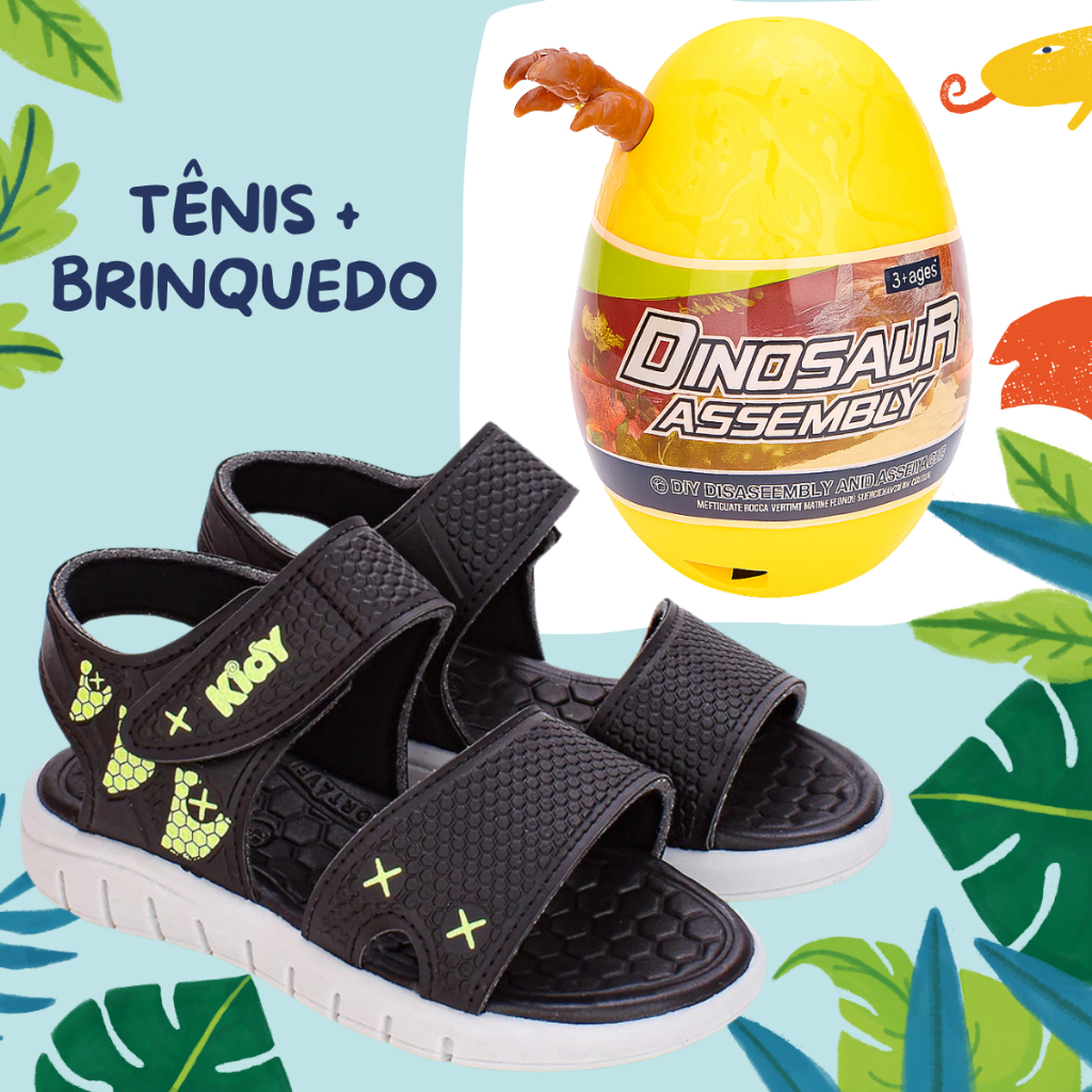 Sandália Papete Menino Infantil Kidy Toys Dinossauro Brinquedo Surpresa Preto Amarelo em Oferta na Shopee
