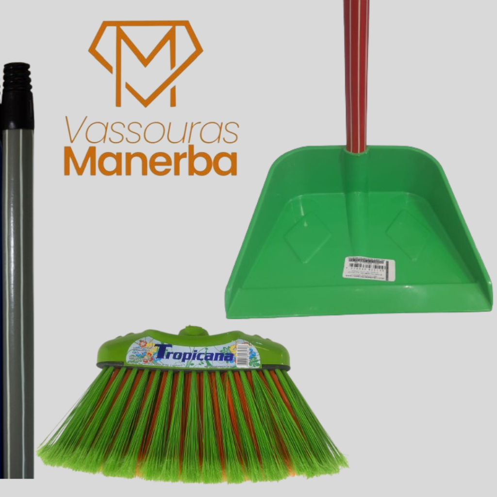 KIT COM 1 VASSOURA TROPICANA E 1 PA PLAST  COM CABO LISTRADO