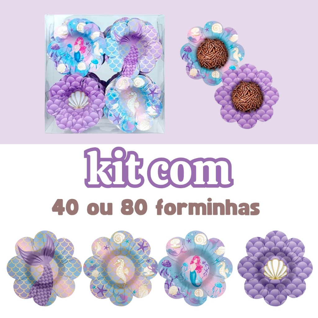 Forminha Margarida Sereia – Kit com 40 ou 80 un | Fundo do Mar | Festa Infantil Encantada