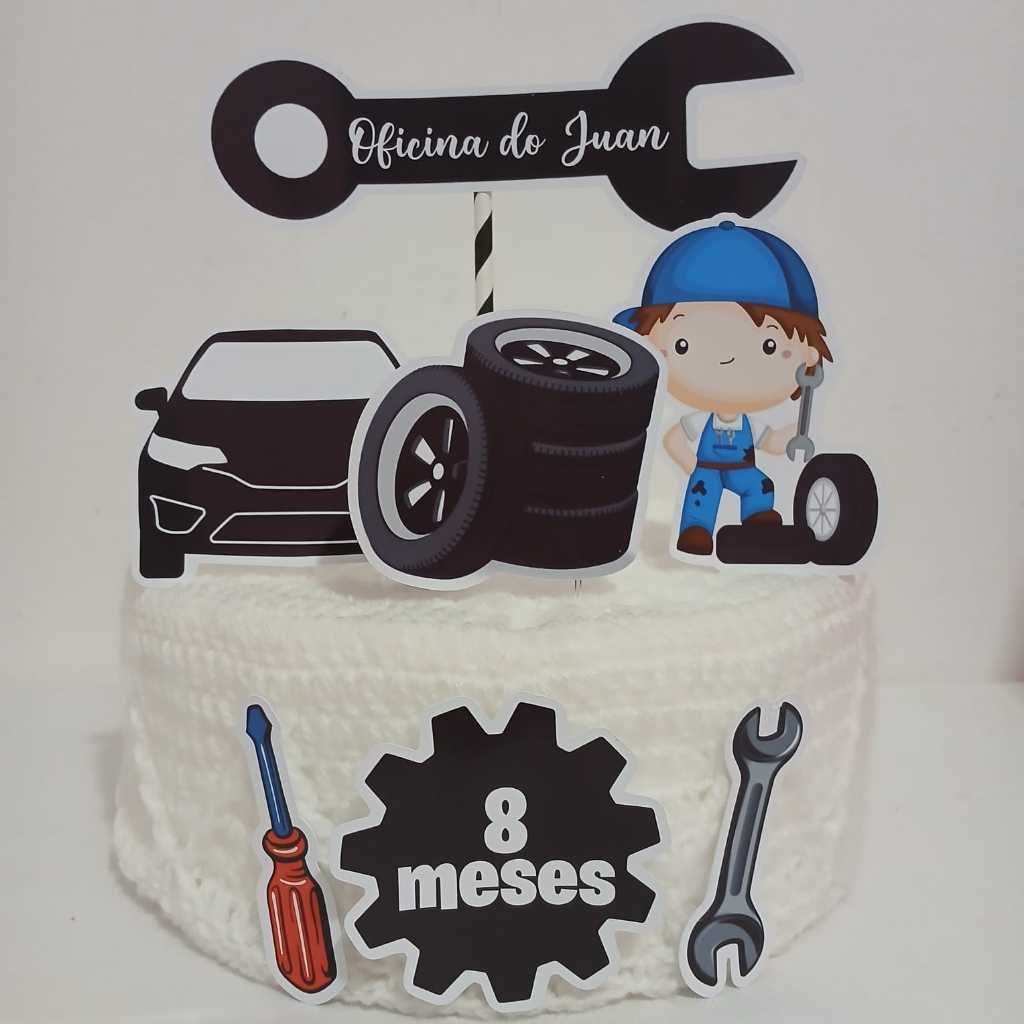 Topo Topper Decoração De Bolo Enfeite Oficina Mecanico