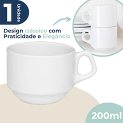 Xicara Porcelana Branca Avulsa Empilhavel Café Chá 200ml Sem Pires Oxford