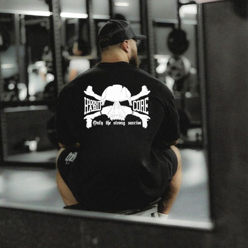 Camiseta Oversized Treino Gym Academia Skull Caveira Camisa Algodão Streetwear BodyBuilder CBum