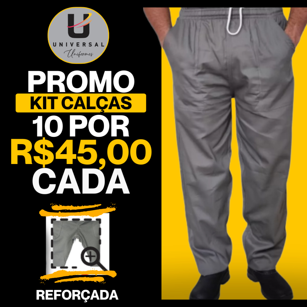 Kit com 10 Calças de Brim Pesado REFORÇADA Elástico e Cordão Ajuste -  Uniforme Profissional em Oferta na Shopee