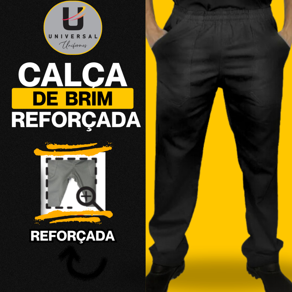 Kit com 10 Calças de Brim Pesado REFORÇADA Elástico e Cordão Ajuste -  Uniforme Profissional
