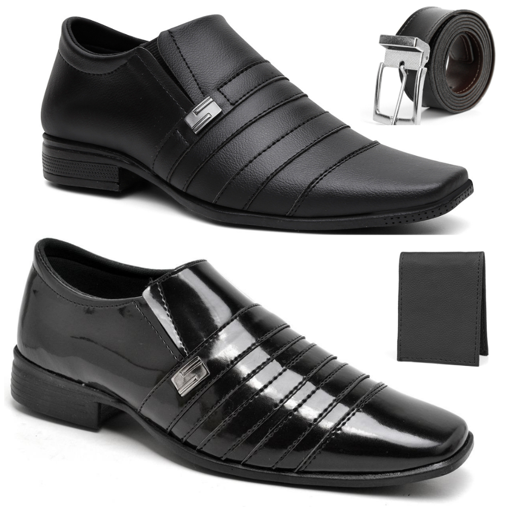 Kit 2 Pares + Brides Sapato Social Masculino Confortavel Elegante