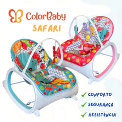 Cadeira de Descanso e Balanço Safari para Bebê | Música, Vibração, Brinquedos | Até 18kg – ColorBaby