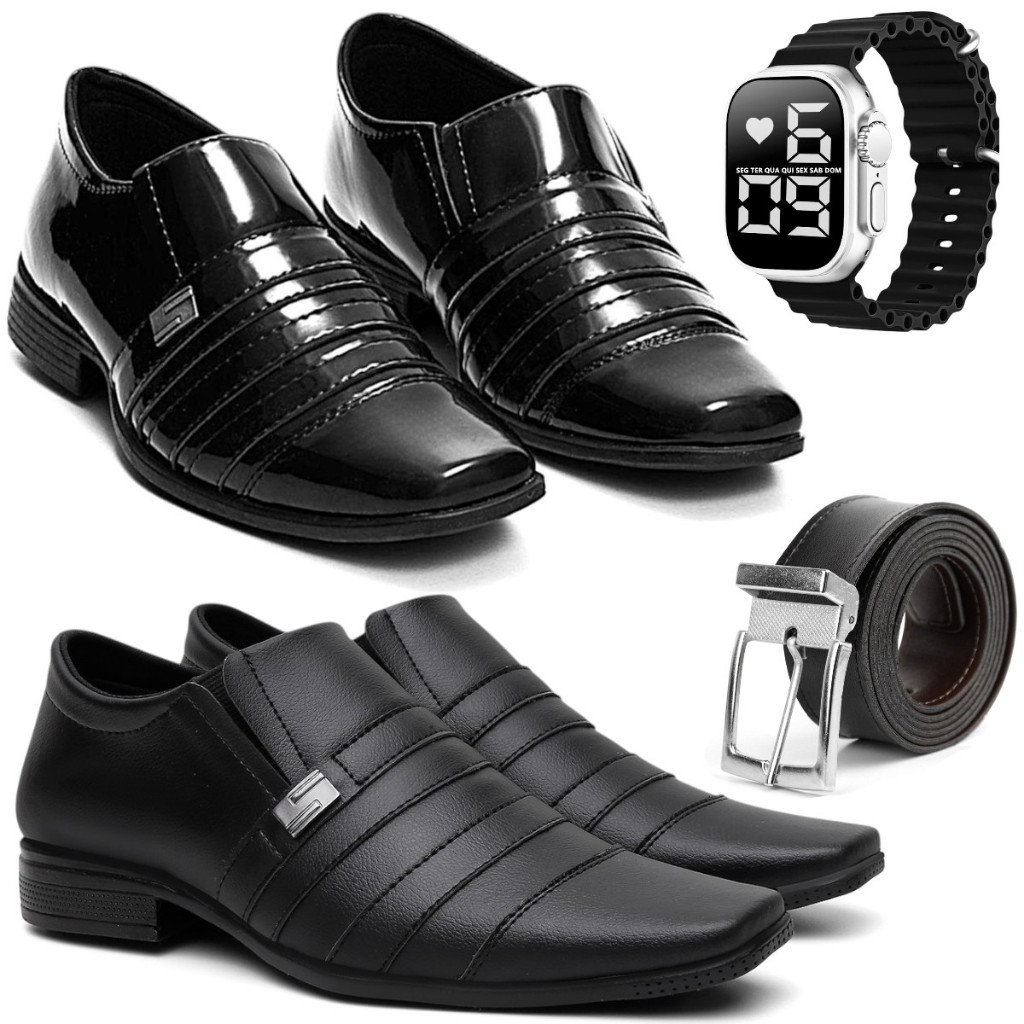 Kit 2 Pares + Brides Sapato Social Masculino Fivela Oferta Elegante