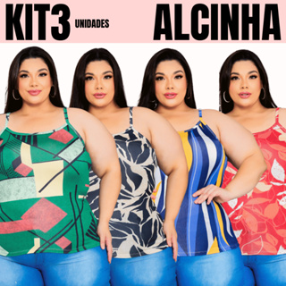 Kit 3 Regata Alça Alcinha Casual Feminino Atacado Plus Size em Oferta na Shopee