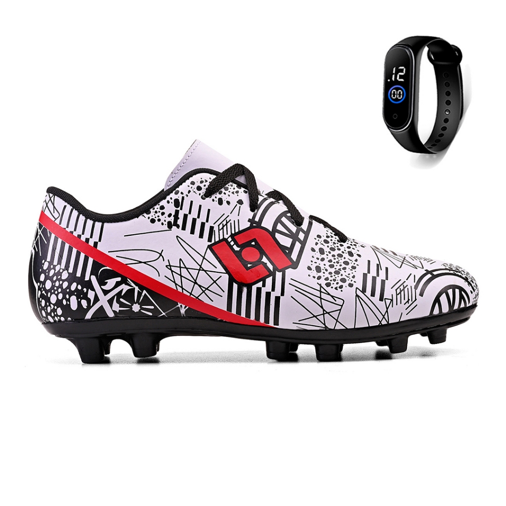 Kit Chuteira Infantil Costurada Futebol Campo Trava Light + Relogio