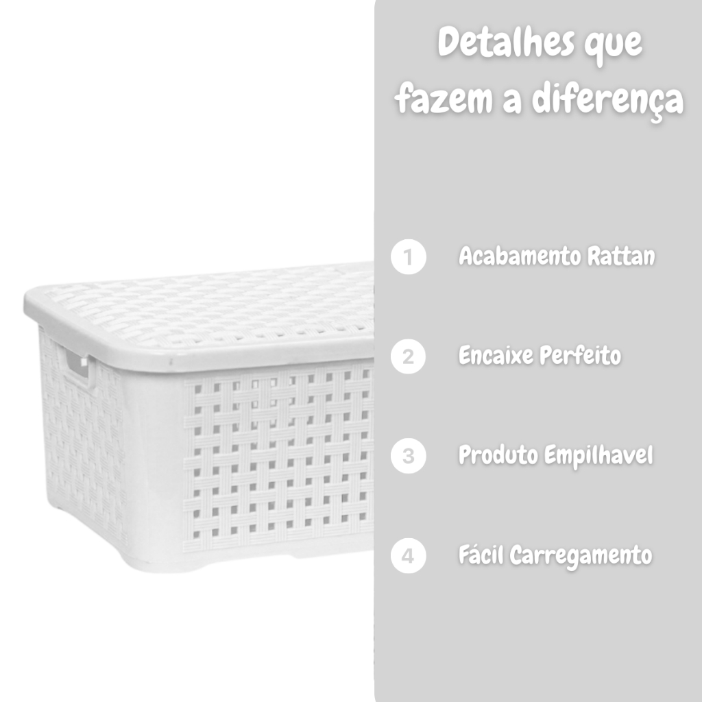 01 Caixa Organizadora Multiuso Cesto Rattan 10 Litros com tampa empilhável