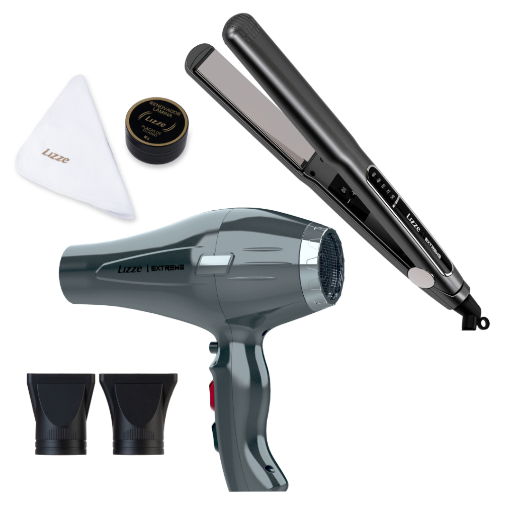 KIT Lizze Extreme Chapinha De Cabelo Profissional 480 + Secador De Cabelo Profissional + Polimento em Oferta na Shopee