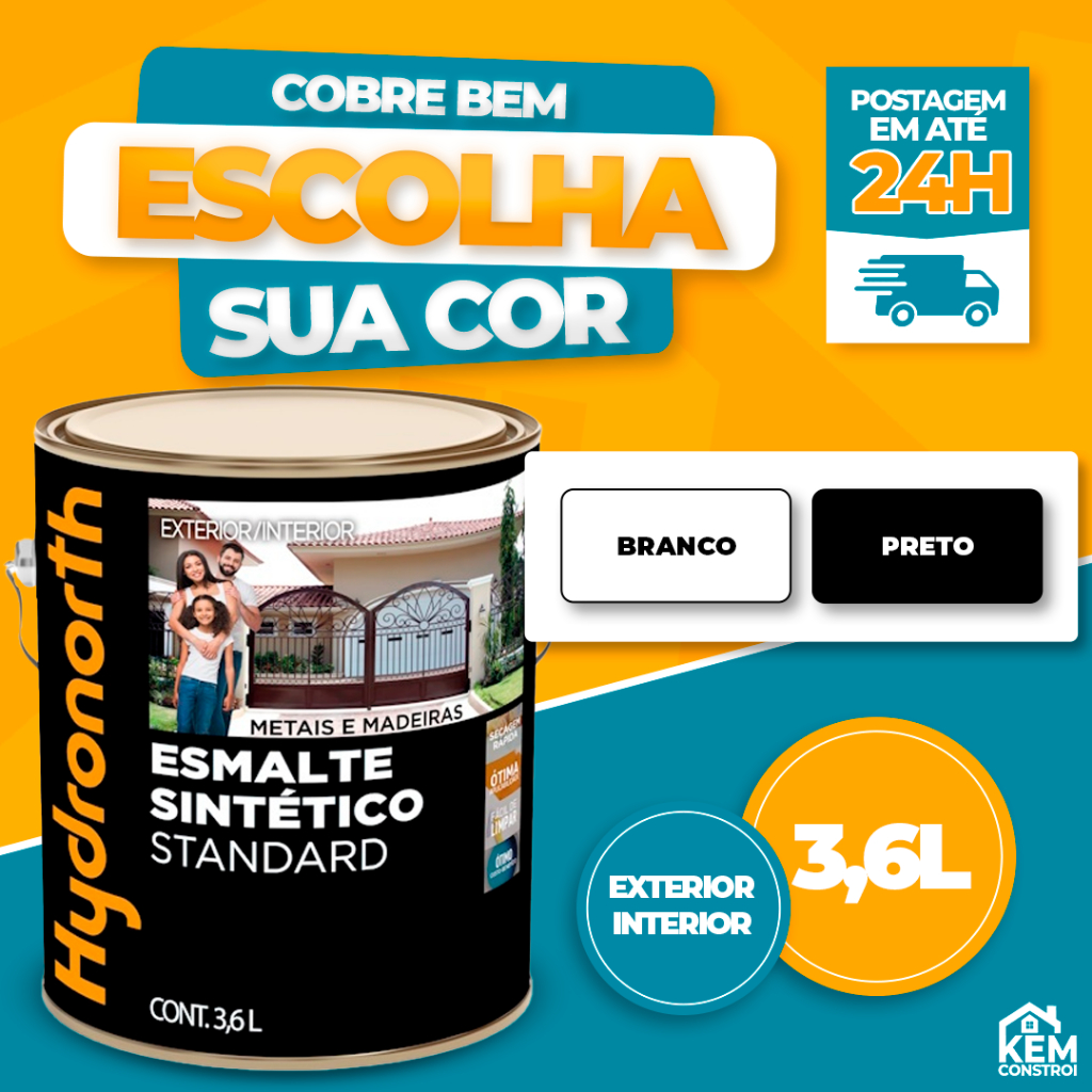 Tinta Esmalte Sintético Fosco 3,6L Metais e Madeiras Preto/Branco Hydronorth