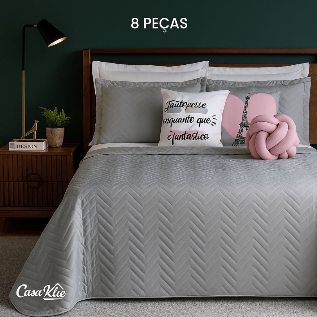 Kit Cobre Leito 08 Peças Elegance Colcha Casal Queen