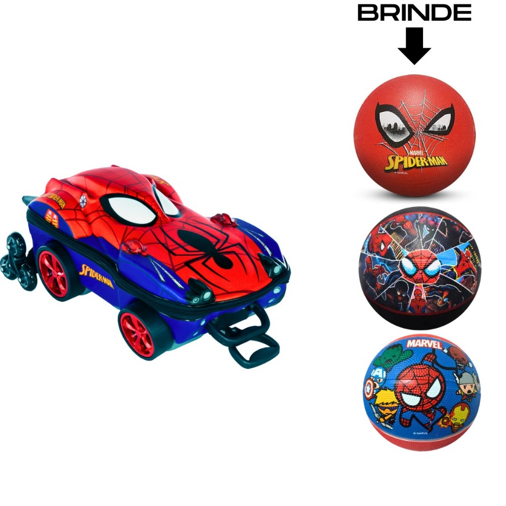 Mochila Infantil Escolar Spider Man 3D Homem Aranha Marvel com Rodinhas Max Toy