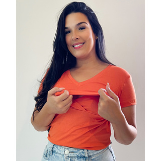 Blusa T-shirt Amamentação com Manga Gola V Malha Viscolycra Amamentar Grávida em Oferta na Shopee