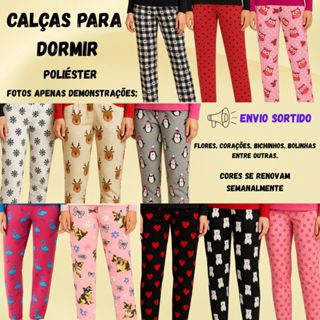 01 CALÇA PIJAMA FEMININA MEIA ESTAÇÃO para Dormir de Poliéster (Estampas Sortidas) em Oferta na Shopee