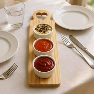 Kit Para Molhos Com Trio De Ramequim Branco de Porcelana com Tabua de Madeira Pinus em Oferta na Shopee