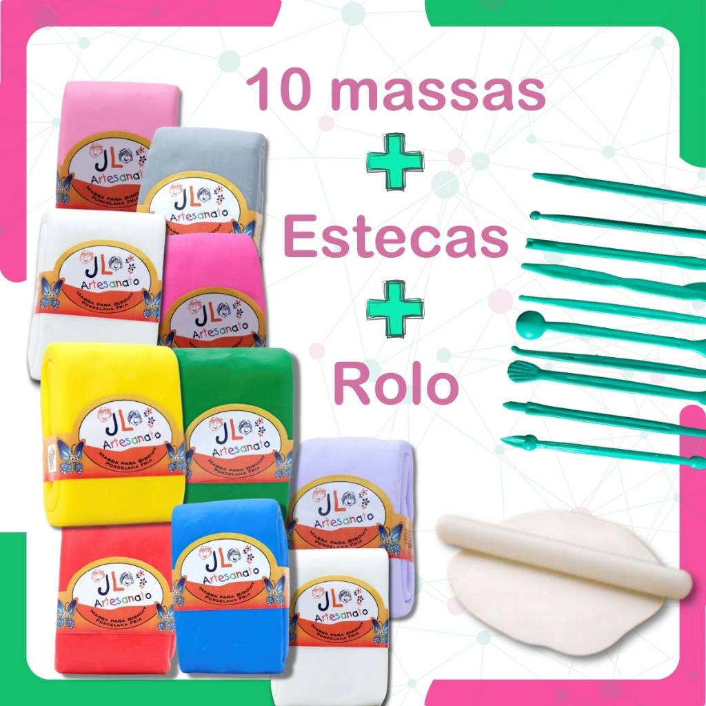 Imagem Kit Biscuit - Massa de Biscuit + Rolo + Estecas - Escolha as cores