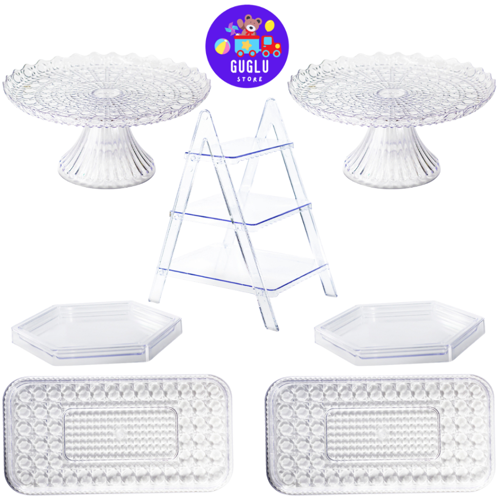 Kit Esmeralda Escadinha - 2 Boleira Cake Esmeralda , 1 Escadinha , 2 Mini Sextavada e 2 Retangular Esmeralda