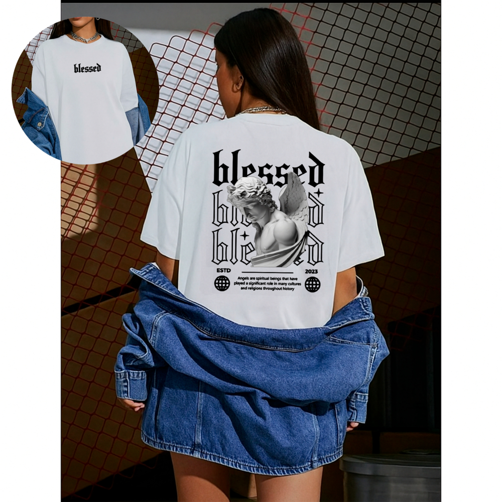 Camiseta Feminina Oversized Blessed Streetwear Estilo de Rua Treino Blogueira 100% Algodão
