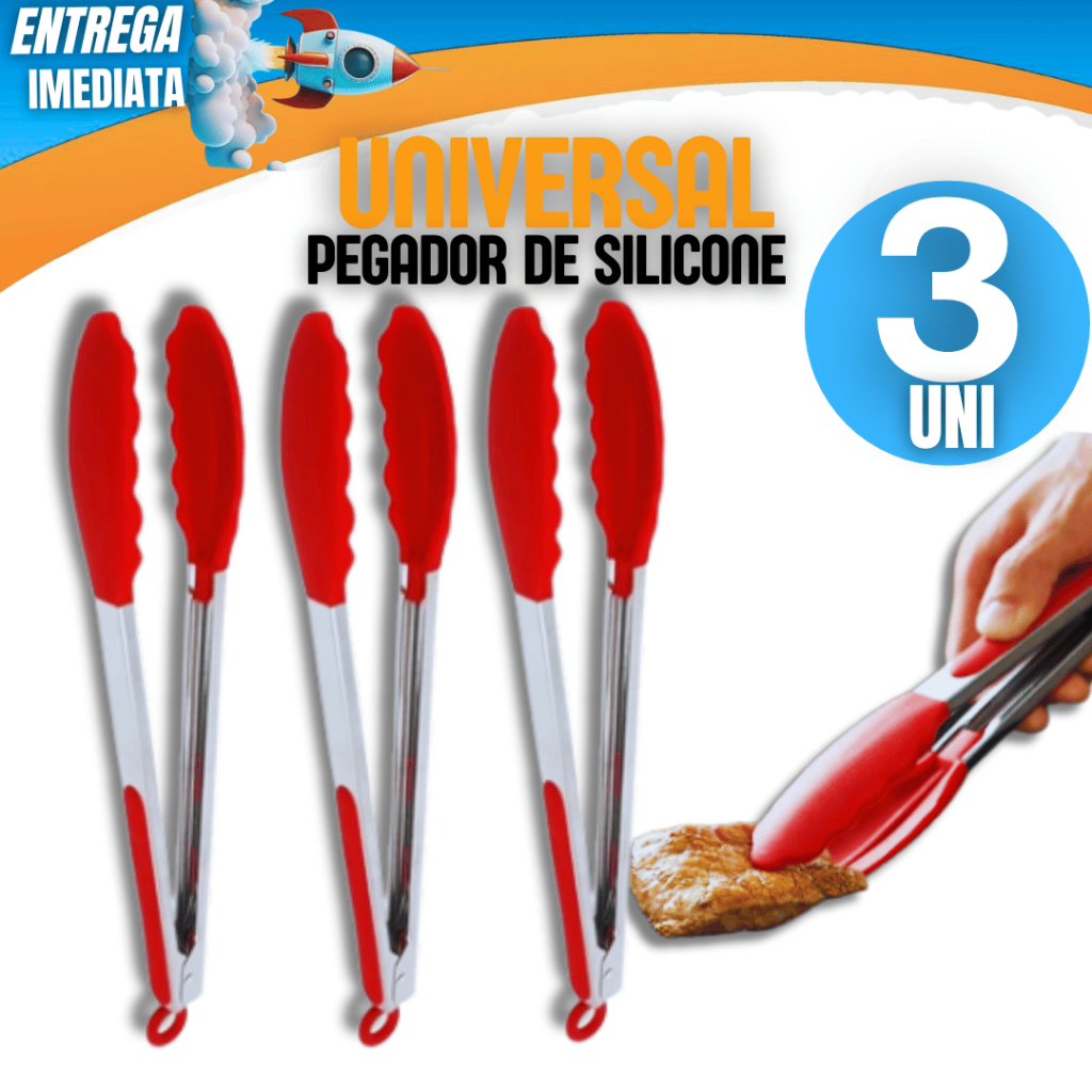 Combo 03 Unidades Pinça Pegador Multiuso Pegador de Silicone 29,5 cm Variáveis Utilidade Premium Qualidade Garantida