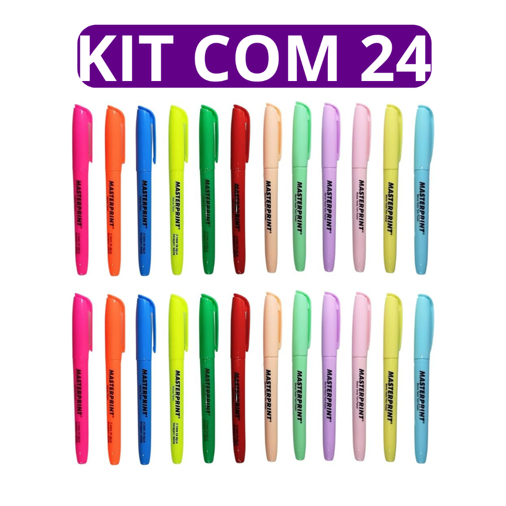 Kit 24 Marca Texto (12 Neon + 12 pastel) Masterprint em Oferta na Shopee
