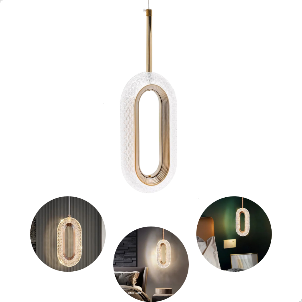 Luminária Teto Pendente Cristal Led Oval Orion Dourado Cabeceira Lavabo