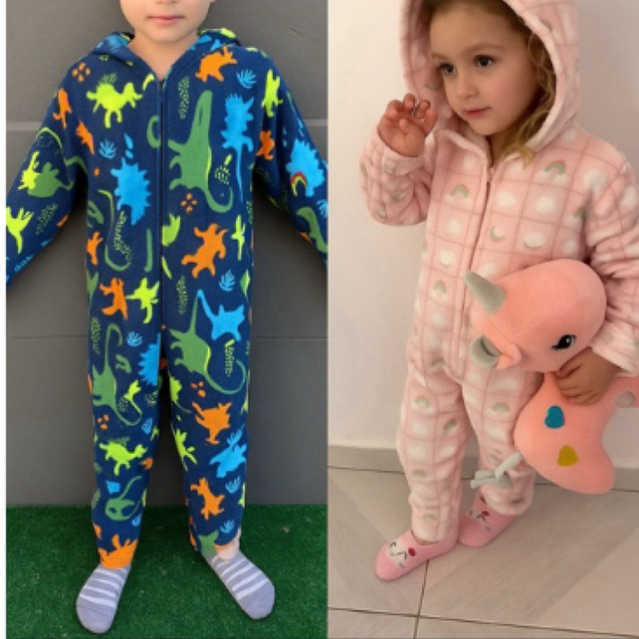 Macacão de Fleece infantil e juvenil pijama Pelúciado para o inverno TAM 1 ao 16 em Oferta na Shopee