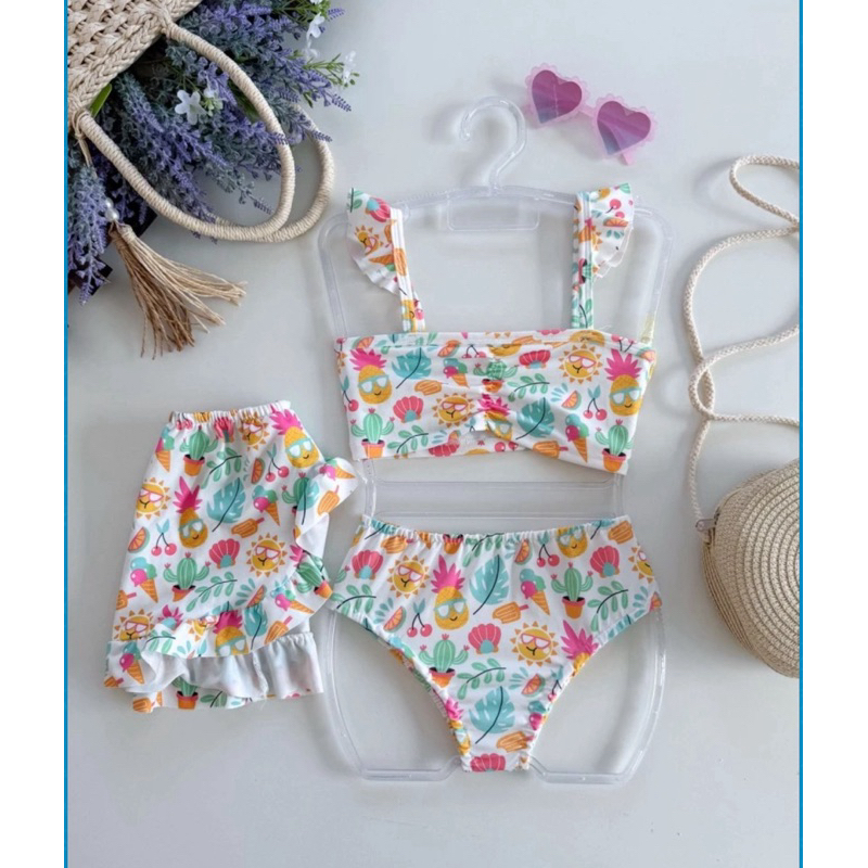 Conjunto de biquíni infantil 3 peças em Oferta na Shopee