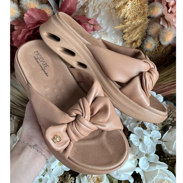 Tamanco Feminio Modare Produto Original 7215.102 Laço Napa Nuvem Lançamento Ortopedica