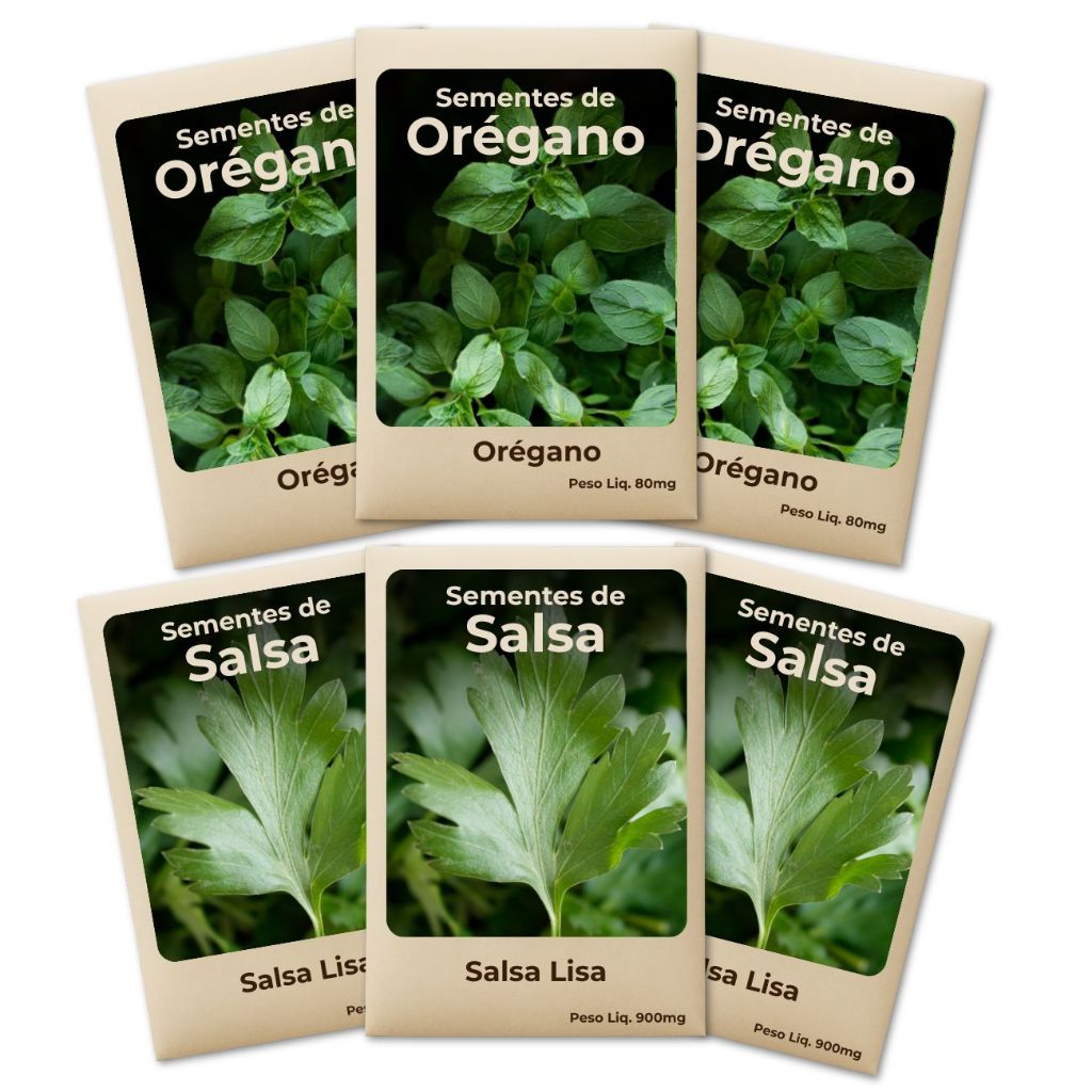 Sementes Salsa e Orégano Plante o Ano Todo Cultivo Fácil e Produtivo -Leve 6 Pct