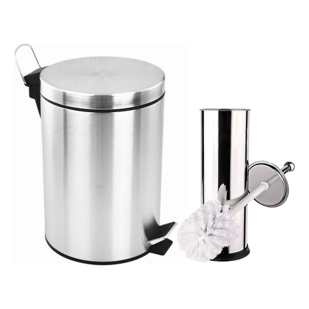 Jogo de Banheiro Lixeira 3 Litros Inox e Escova Sanitária Inox