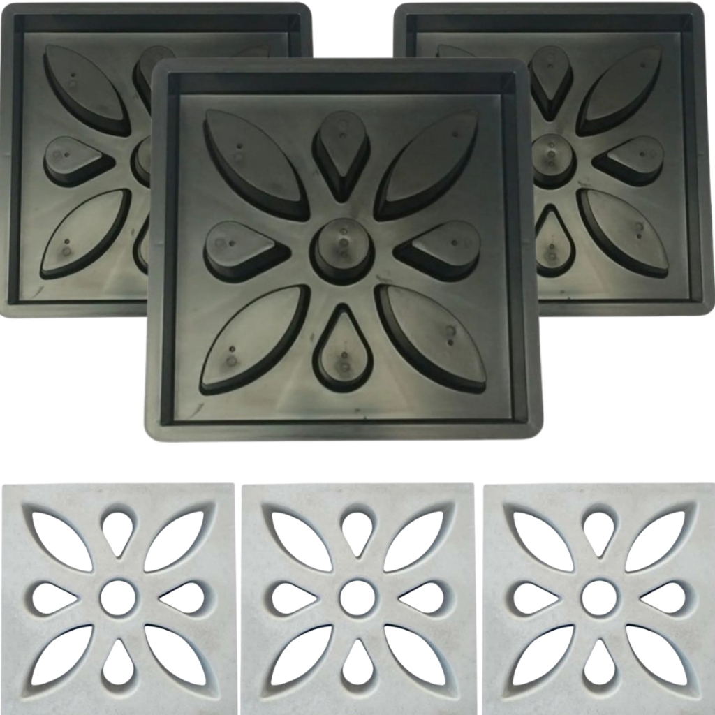 Kit c 3 Flor Molde Forma 39x39x7 Matriz de Elemento Vazado Tijolo Aberto Estilo Flor Concreto