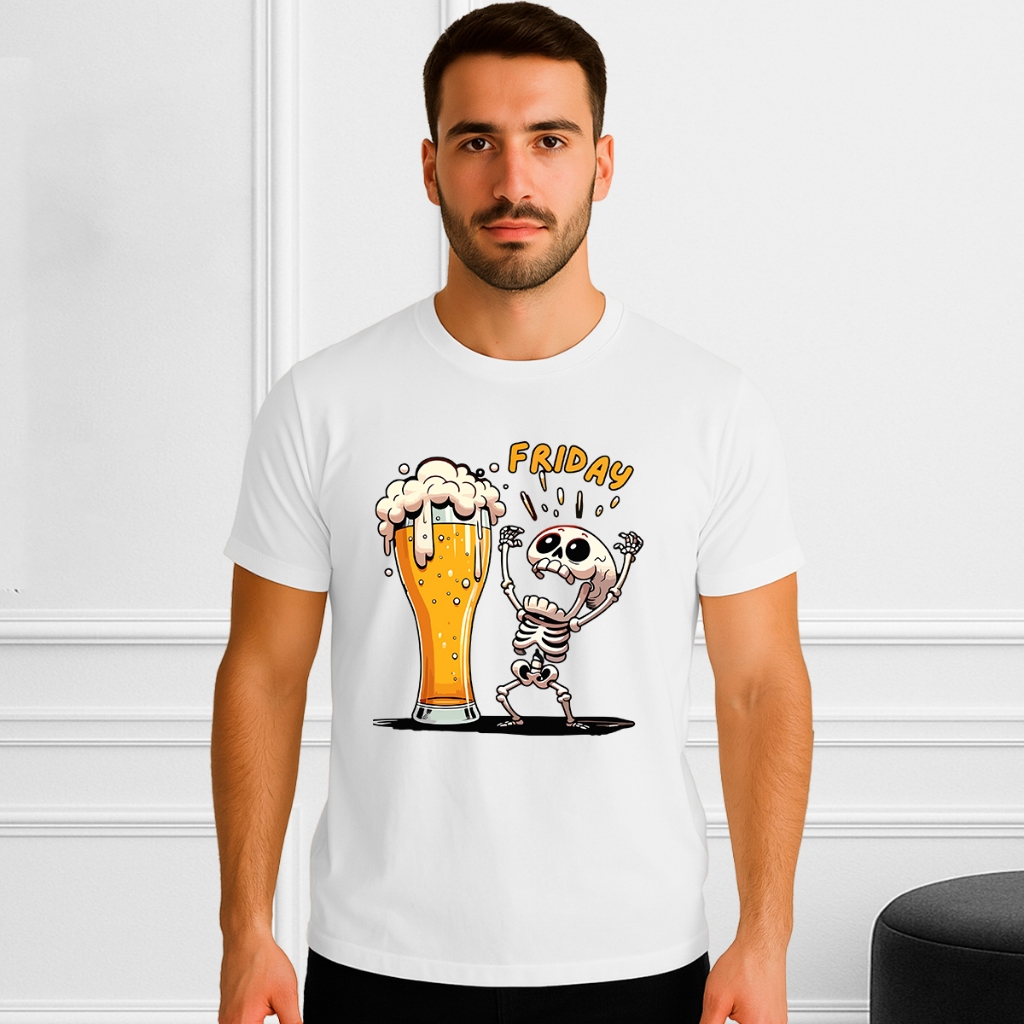 Camiseta Básica Caveira Breja Friday Estampa De Qualidade Diversas Cores PP ao G1 Envio Rápido