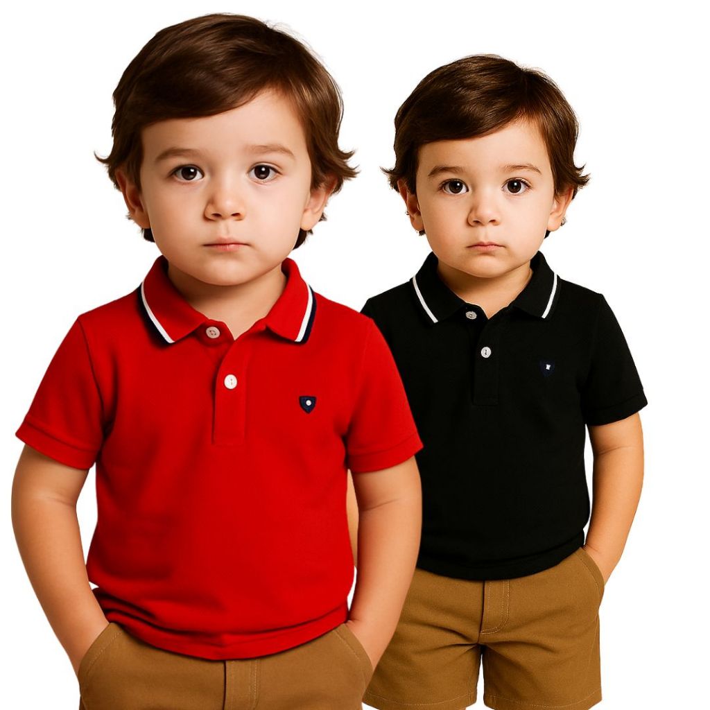 KIT 2 Camiseta Infantil Gola Polo Menino Algodao Lisa Tradicional tamanho 4 ao 10 anos Mas...