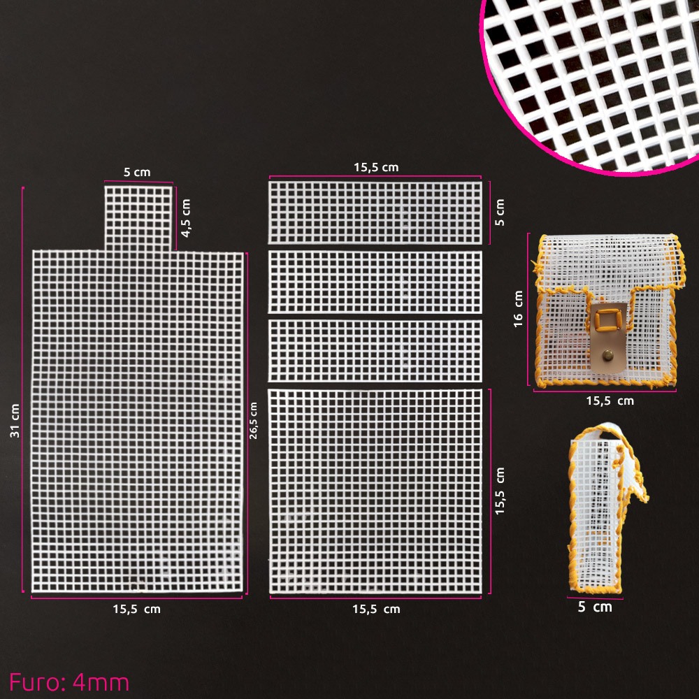 Malha chenille para bolsa 31X15,5cm ref.153945(Tela plástica) com furo 4mm em Oferta na Shopee