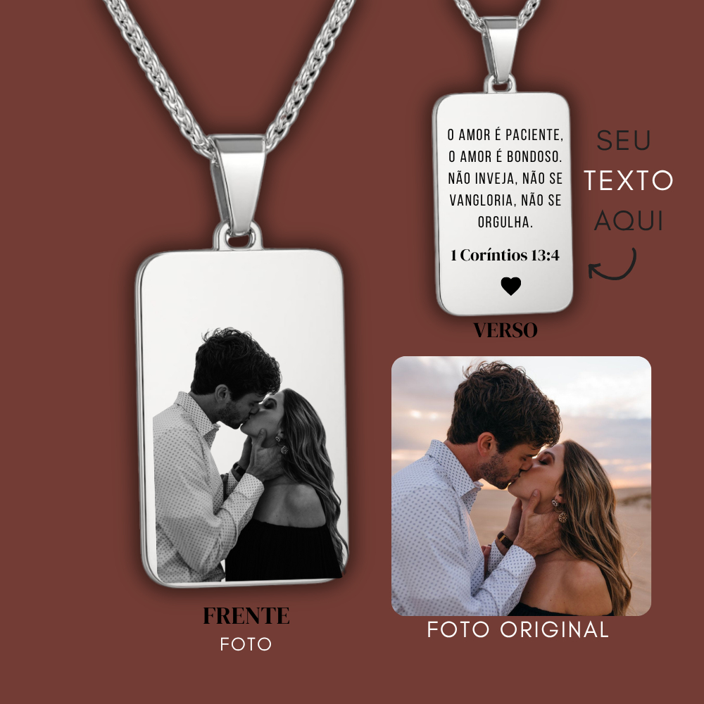 COLAR EM AÇO PERSOLANIZADO COM FOTO GRAVAÇÃO FR PAIS FILHOS  AMIGOS NAMORADOS