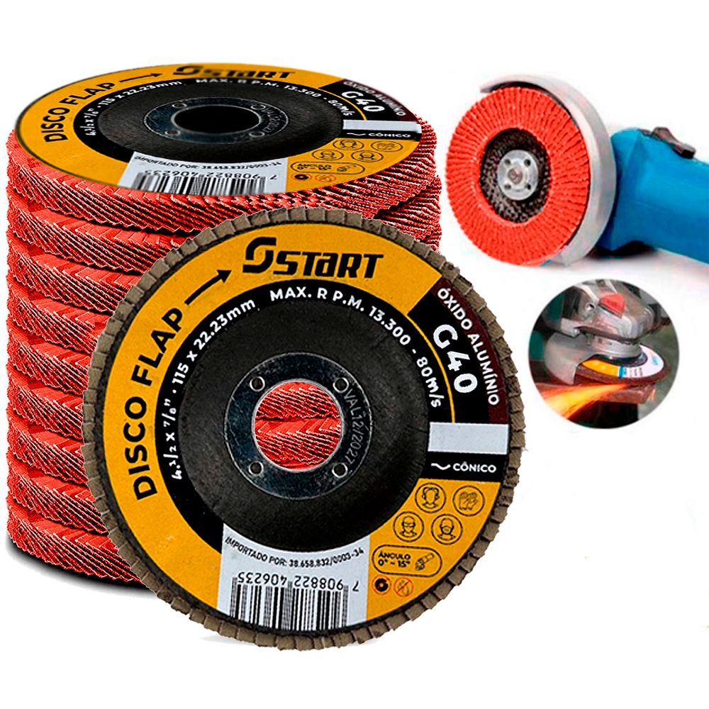 Kit 10 Disco De Lixa Flap Desbaste 115x 22,2mm Grão 40 - Home & Living