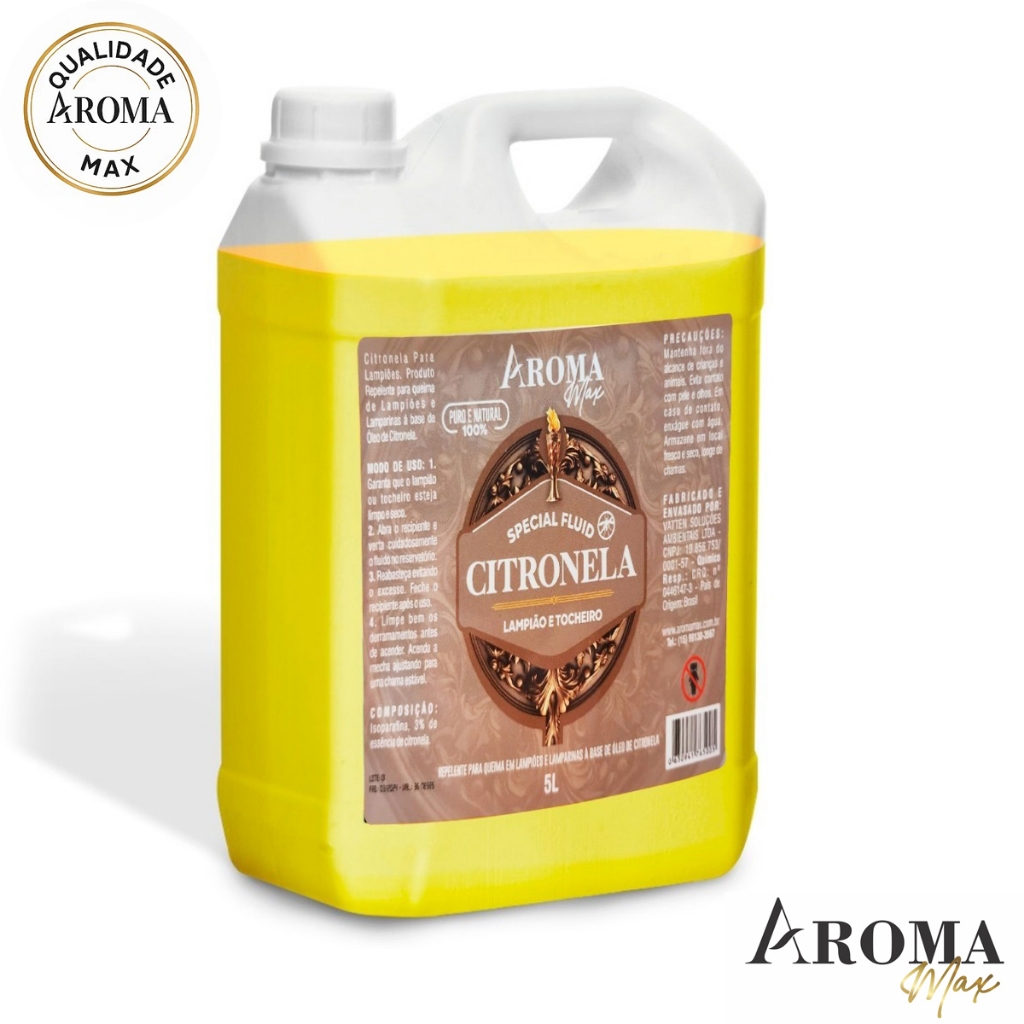 Óleo Essencial De Citronela Repelente Puro Natural 5 Litros Para Tochas Lamparina Lampião Aroma Max
